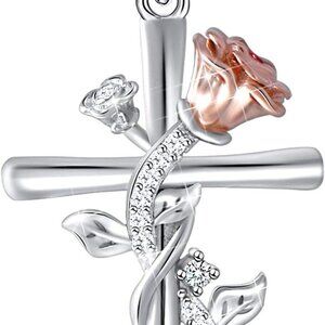 Cross Necklace for Women 925 Sterling Silver Jewelry Pendant Necklace for Mom Wi